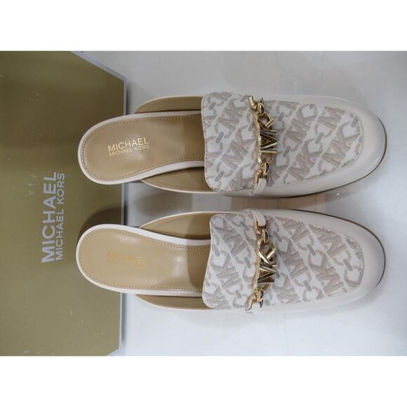 MICHAEL Michael Kors Tiffanie Heeled Mule Slip On MK Logo Leather Vanilla Size 7 - Picture 4 of 7